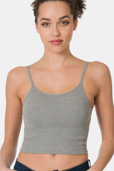 Zenana Ribbed Seamless Cropped Women Cami with Bra Pads