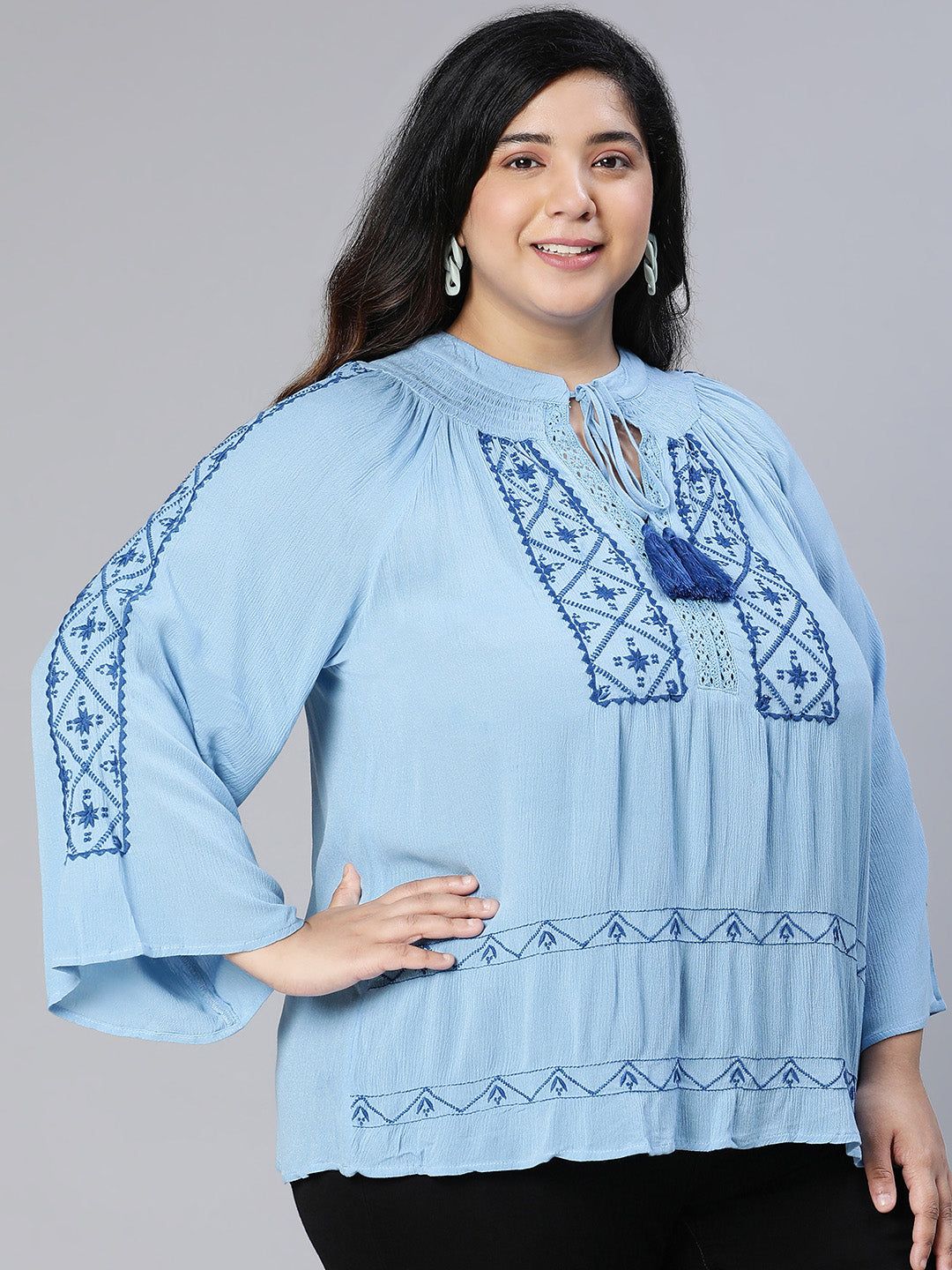 Dynamite Blue Embroidered Plus Size Women Top