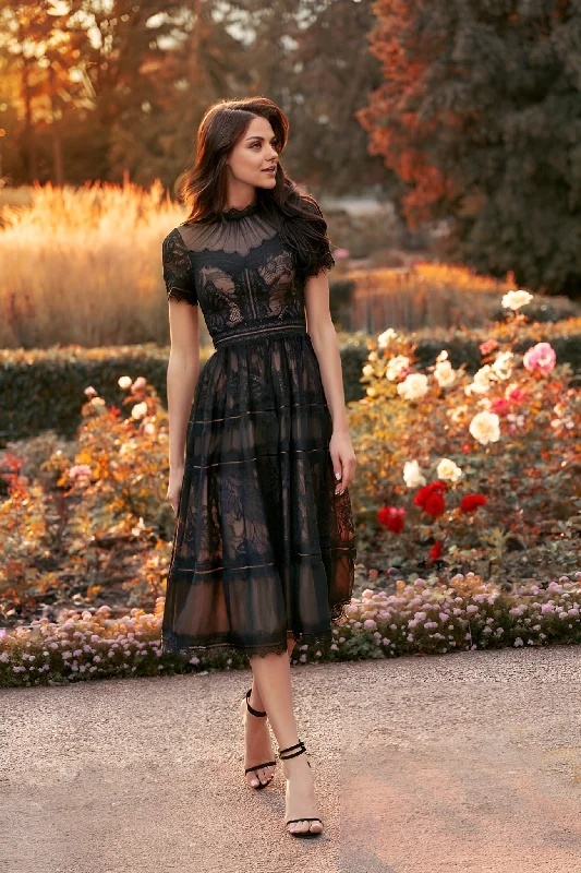 Midi Lace Formal Black Cocktail Dress