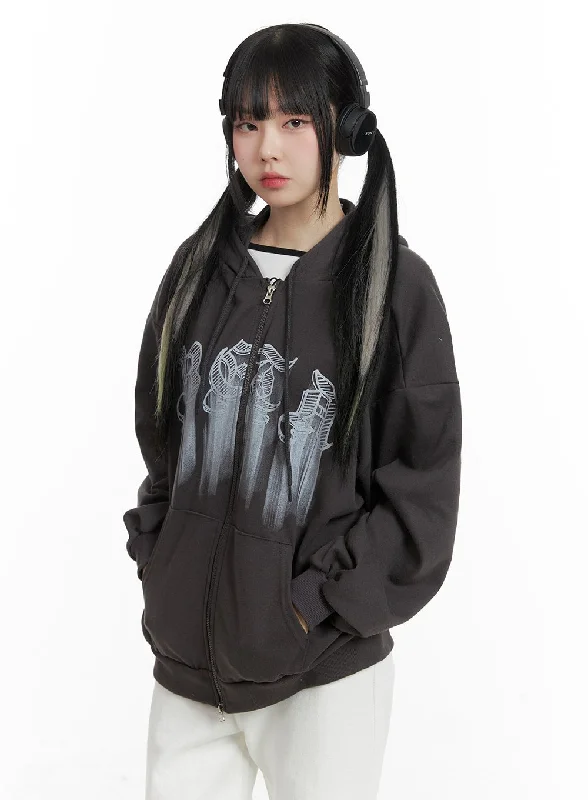 Graphic Lettering Oversized Hoodie Jacket OM426