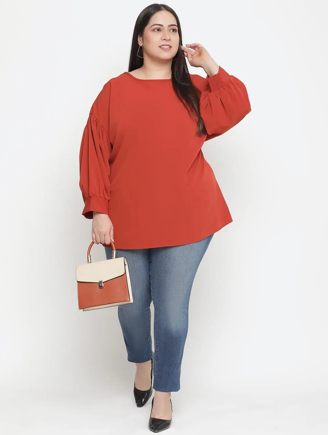 Bronza Solid Rusted Plus Size Women Top