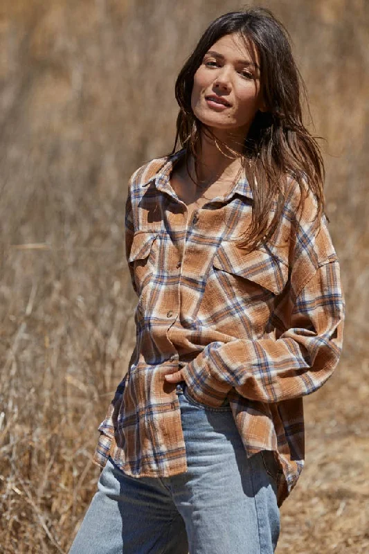 Eleanor Oversized Flannel Top in Camel