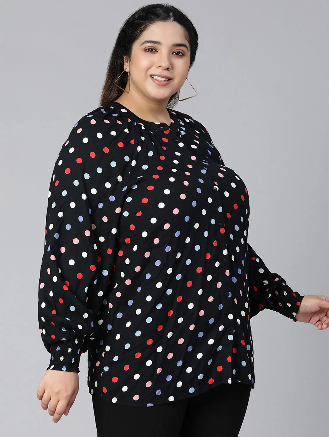 Ablaze Polka Dot Plus Size Women Casual Top