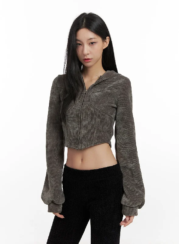 Velvety Zip-Up Cropped Hoodie CN426