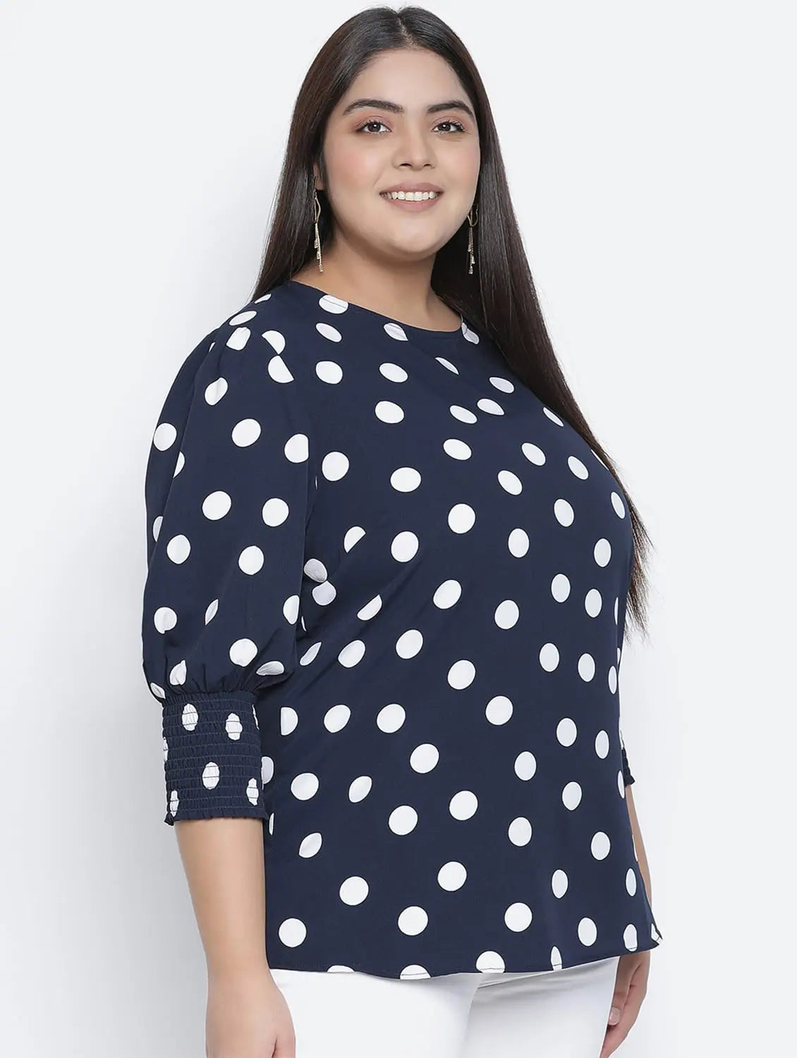 Fantastic Black Polka Dot Plus Size Women Top