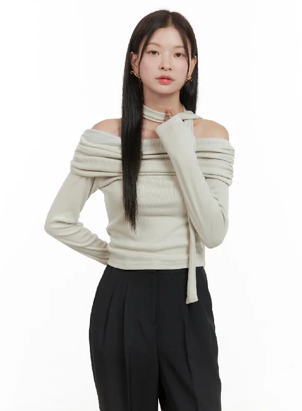 Off-Shoulder Crop Top with Scarf OG416