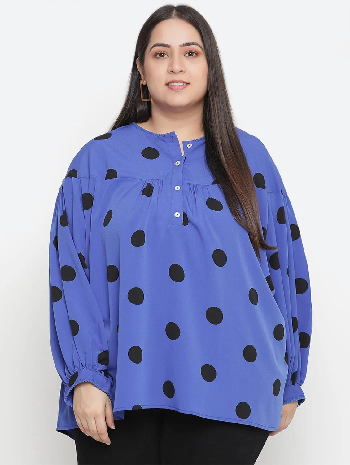 Blaze Blue Polka Print Plus Size Women Top