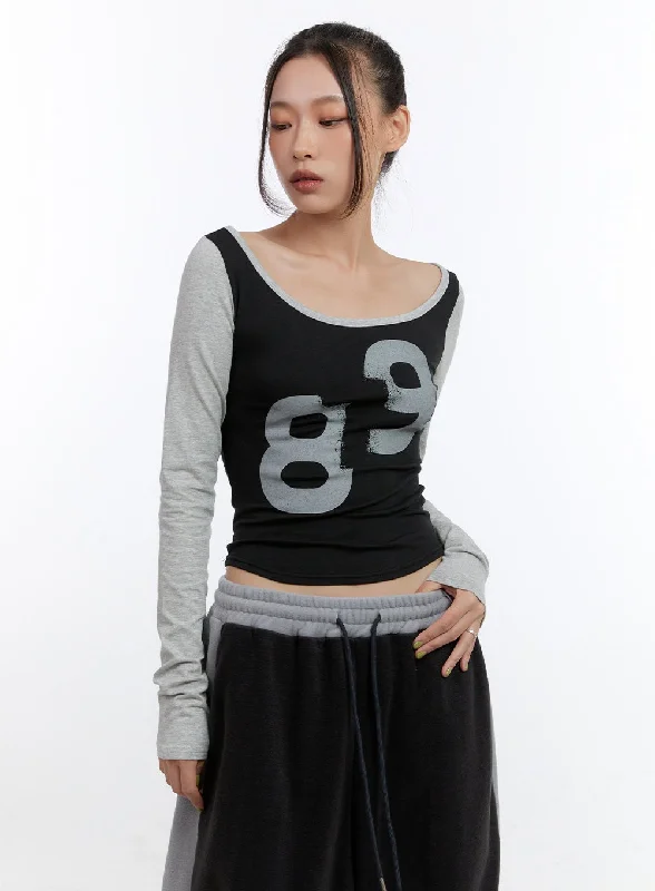 Graphic U-Neck Cut-Out Crop Top CN401