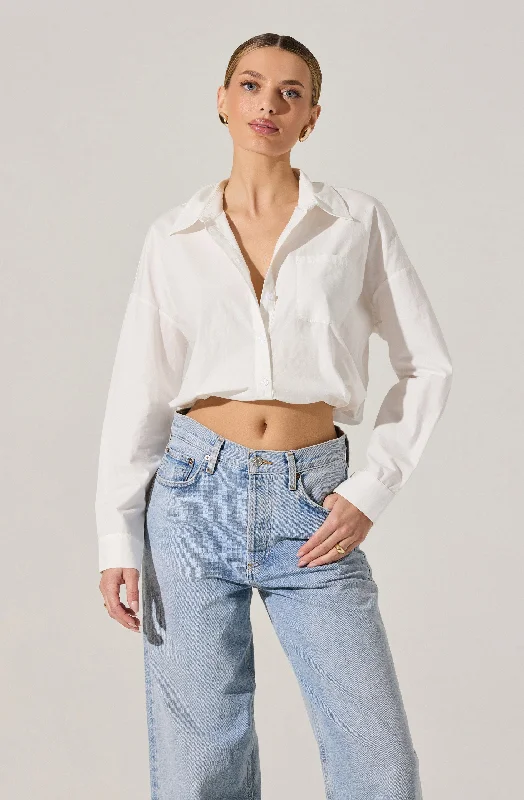 Bubble Hem Cropped Poplin Shirt