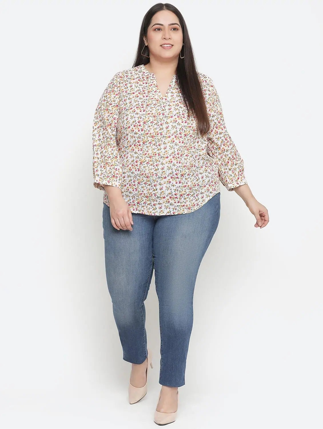 Winky Wink Floral Print Plus Size Women Top