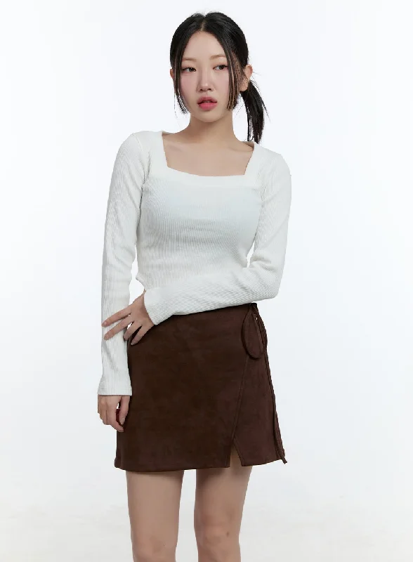 Square Neck Ribbed Crop Top CD423