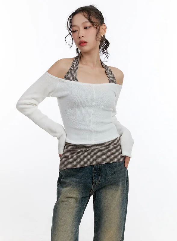 Solid Stretch Off Shoulder Crop Top CN420