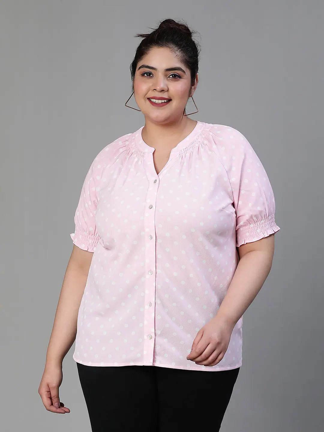 Shine Pink Plain Plus Size Women Top