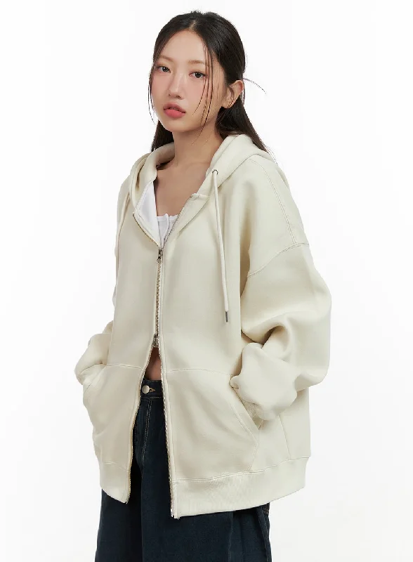 Oversized Two Way Zip-Up Sweat Hoodie CL431