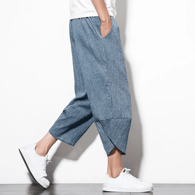 Linen Pants Summer Men'S Cropped Shorts Youth Wide