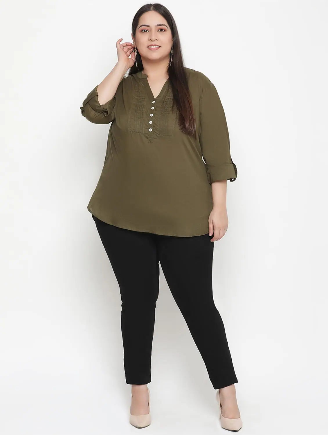 Refreshing Solid Khaki Plus Size Women Top