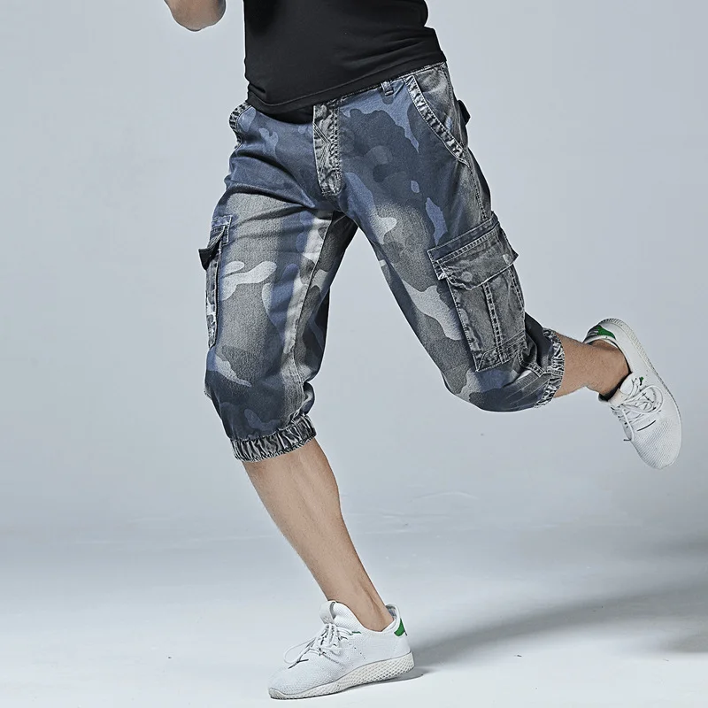 Men'S Summer Camouflage Cropped Overalls Printed Loose Casual Straight Leg