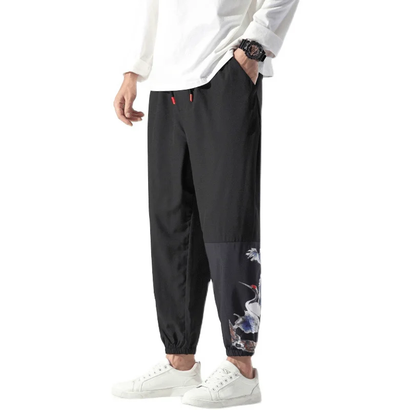 Chinese Style Men'S Printed Casual Cropped Trousers