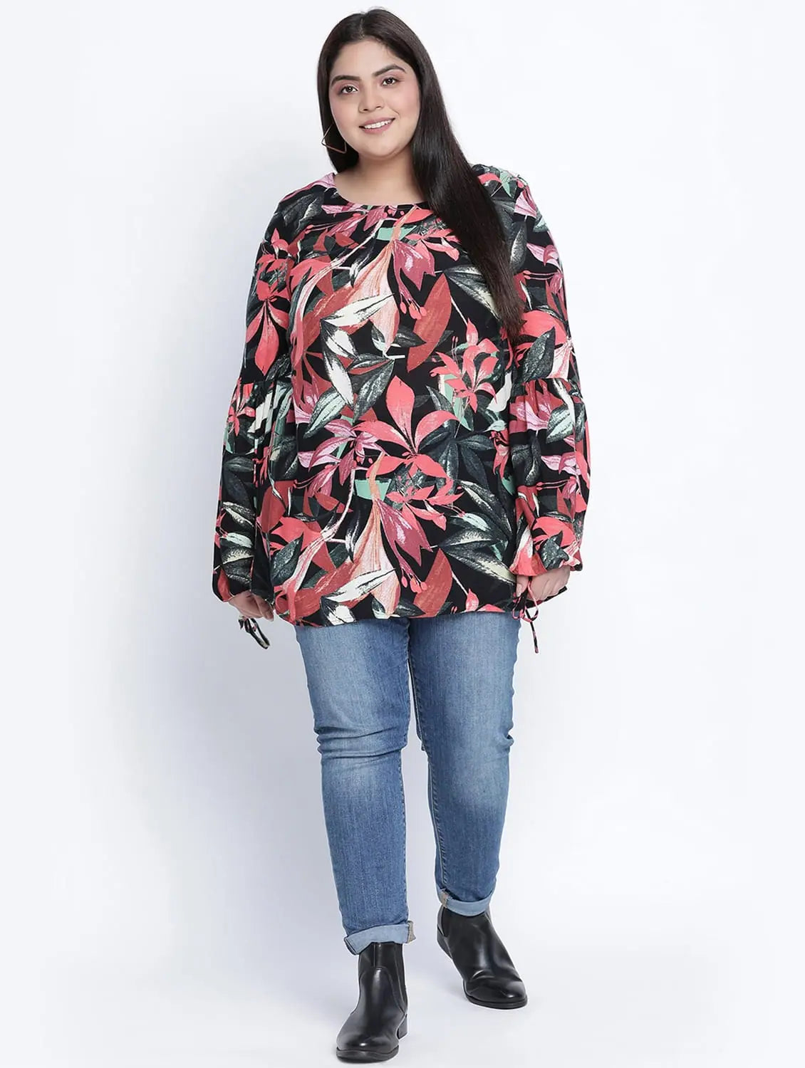 Fantallic Tropical Print Plus Size Top