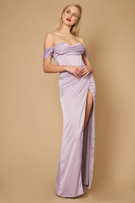 Long Formal Corset Satin Evening Dress Lilac