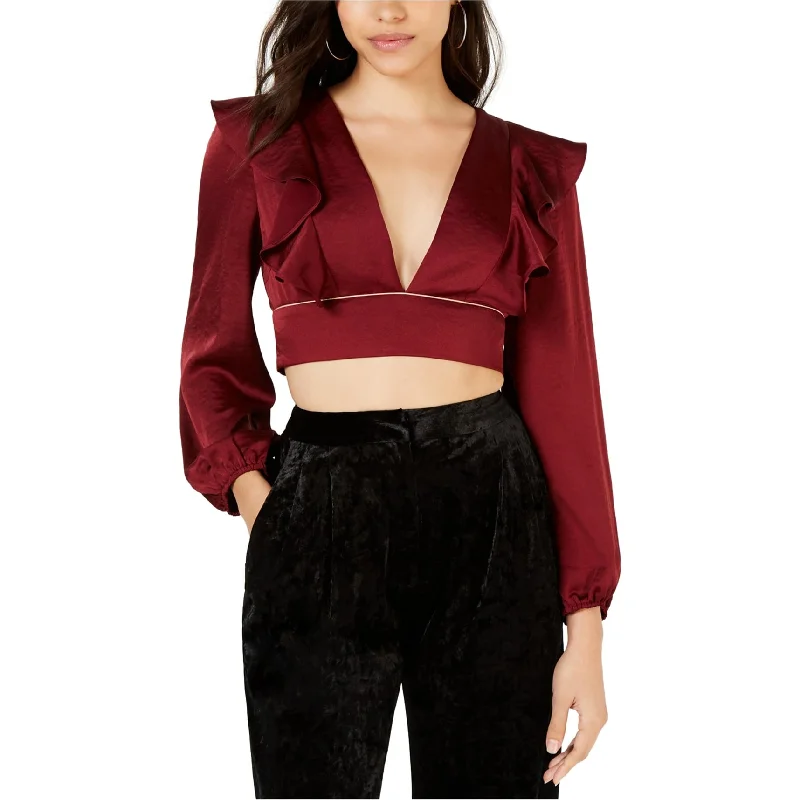 Leyden Womens Plunging Ruffled Crop Top Blouse