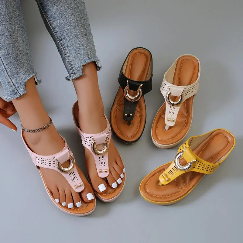 Women's Flower Wedge Heel Platform Flip Flops Plus Size Beach Slippers