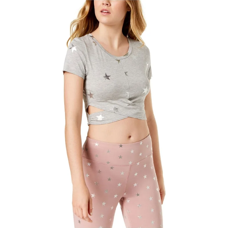 Material Girl Womens Metallic Stars Crop Top Blouse, Grey, X-Large