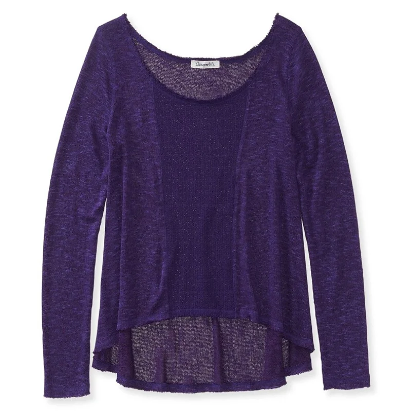 Aeropostale Womens Sheer Knit Sweater, Purple, Small