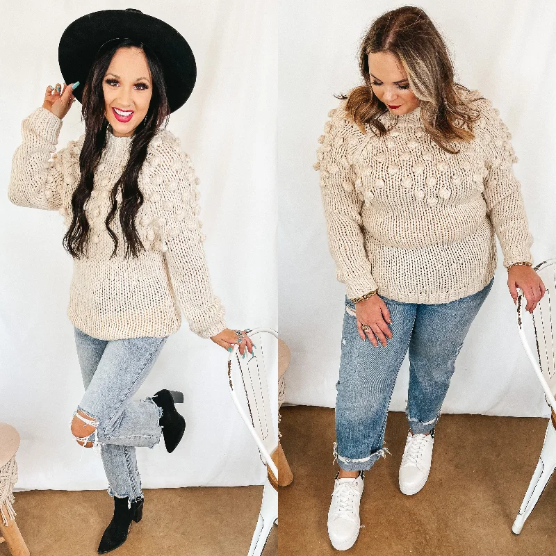 Puff of Magic High Neck Sweater with Pom-Pom Upper in Ivory