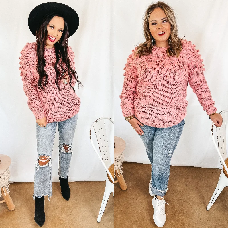 Puff of Magic High Neck Sweater with Pom-Pom Upper in Pink