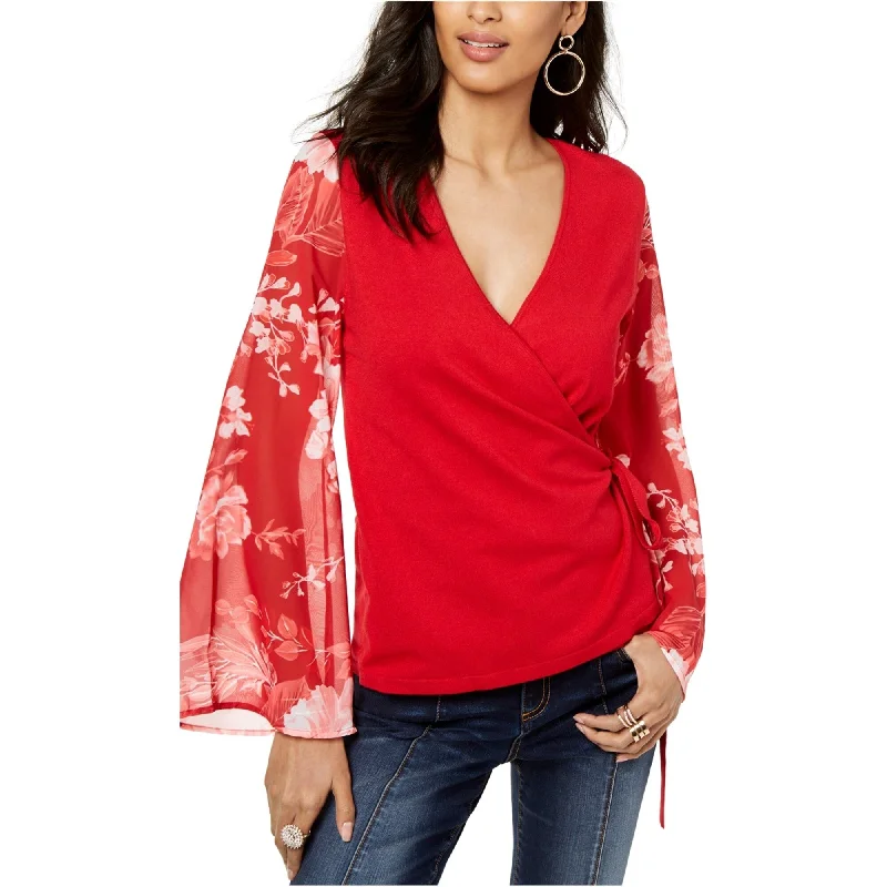 I-N-C Womens Floral Sleeves Sweater Wrap Swing