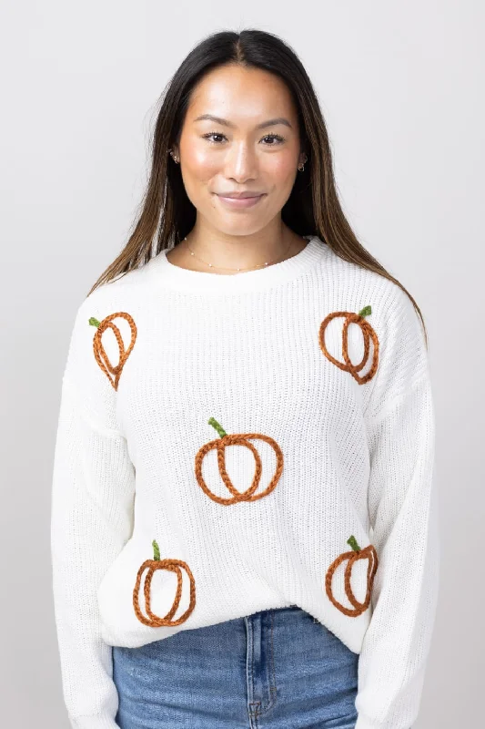 Simply Southern Pumpkins Sweater for Women in Cream | PP-0224-SWTR-KNT-PUMPKIN