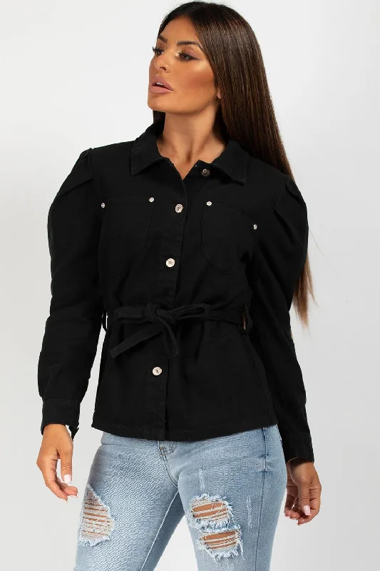 Black Denim Jacket With Puff Sleeves