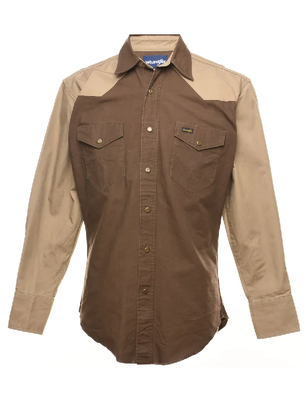 Brown & Beige Wrangler Western Denim Shirt - M