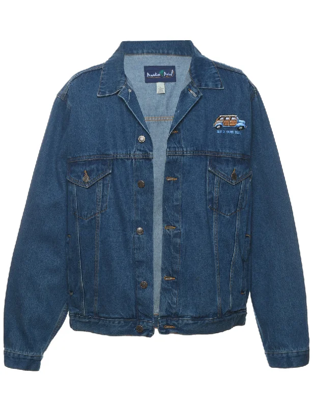 Embroidered Button-Front Denim Jacket  - XL