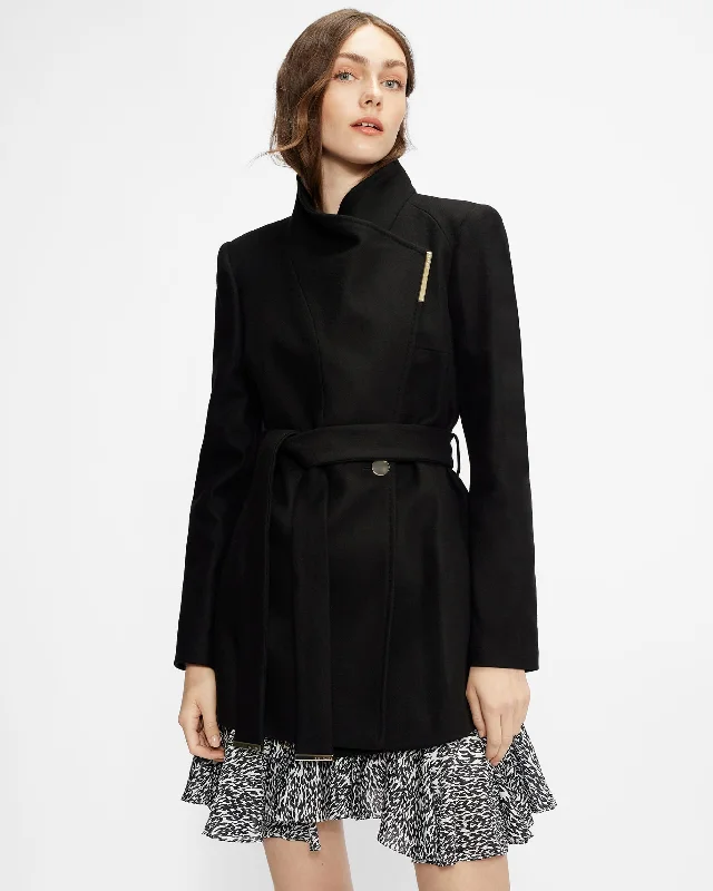 Rosess Wool Wrap Short Coat Black