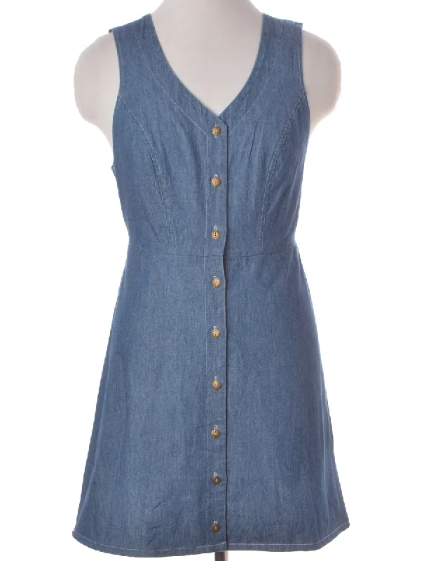 Label Button Front Denim Dress