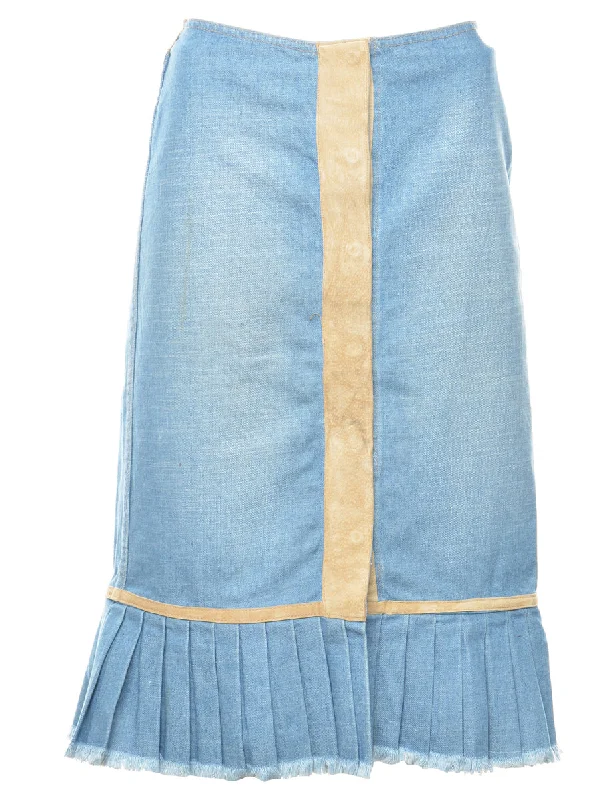 Frayed Edge 1990s Light Wash Denim Skirt - M