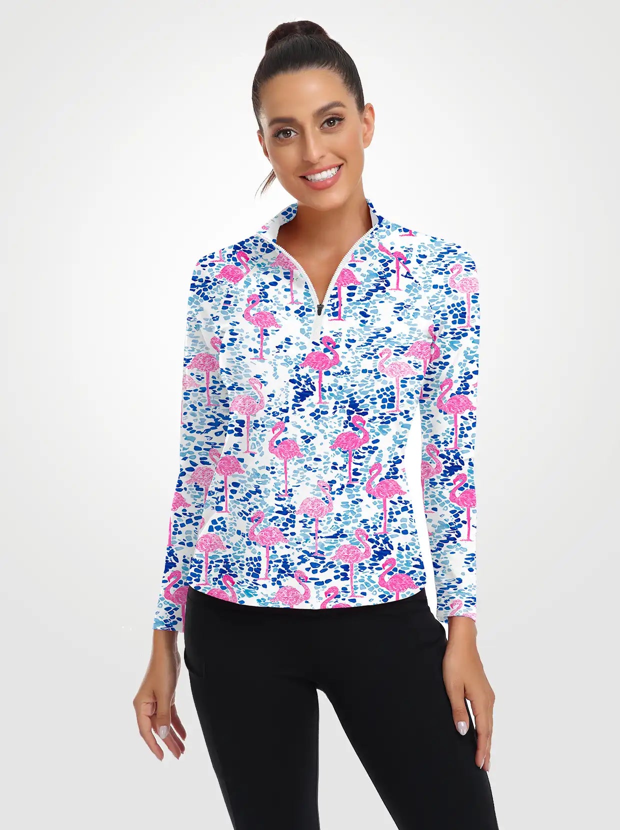 Flamingo Quarter-Zip Long Sleeve Shirt for Women