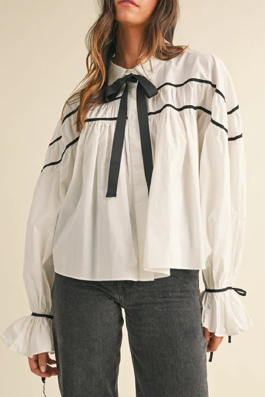 White Sweet Bowknot Button-up Shirt