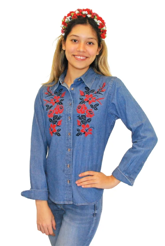 Women's embroidered denim shirt