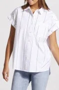 CAP SLEEVE SHIRT W/ CUT DETAILS-WHITE