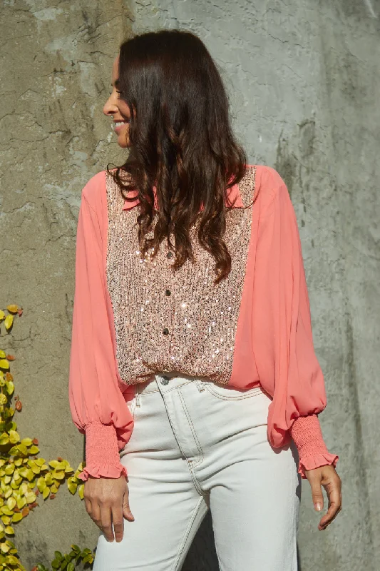 Lexi Sequin Shirt Coral