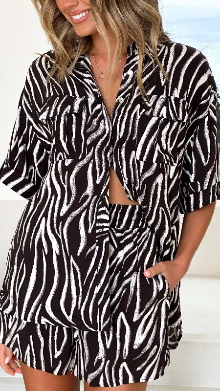 Luna Button Up Shirt -Black/White