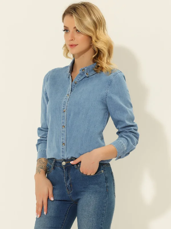 Classic Long Sleeve Button Down Casual Loose Denim Shirt