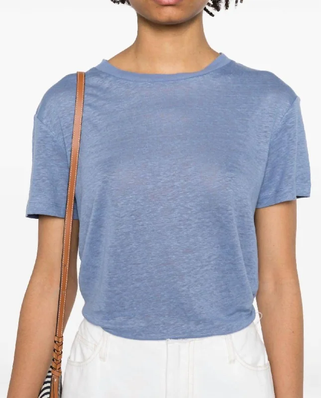 Short Sleeve Linen T-Shirt In Azure