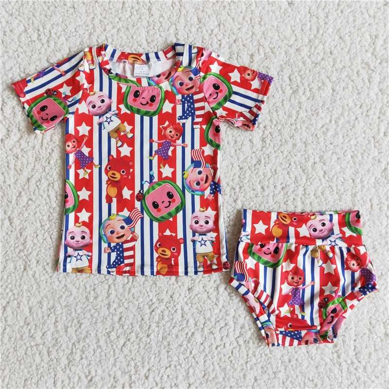 cartoon melon t-shirts bummies set D4-5