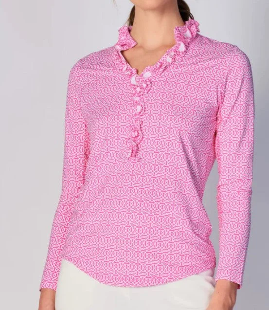 G Lifestyle Spring Long Sleeve Ruffle Top In Cubic Pink