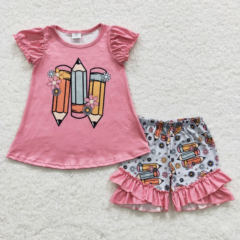 girls pencil t-shirts shorts sets GSSO0356