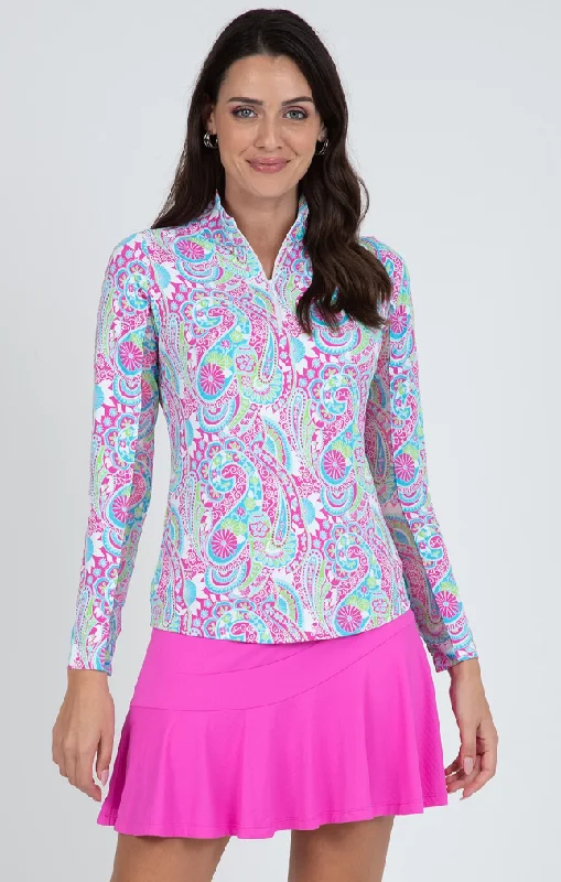 IBKUL Gloria Print Long Sleeve Mock Neck Top (Multiple Colors)